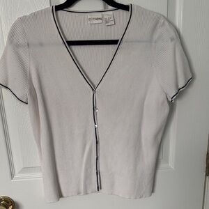 White Ribbed Button Down Women's Top